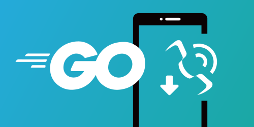 A header for the tutorial, a rectangle with a blue background, a Go logo, a phone and Vonage's call icon