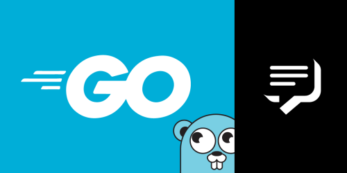 A header for the tutorial, a rectangle with a blue background and the Go mascot the gopher, Vonage's sms icon.